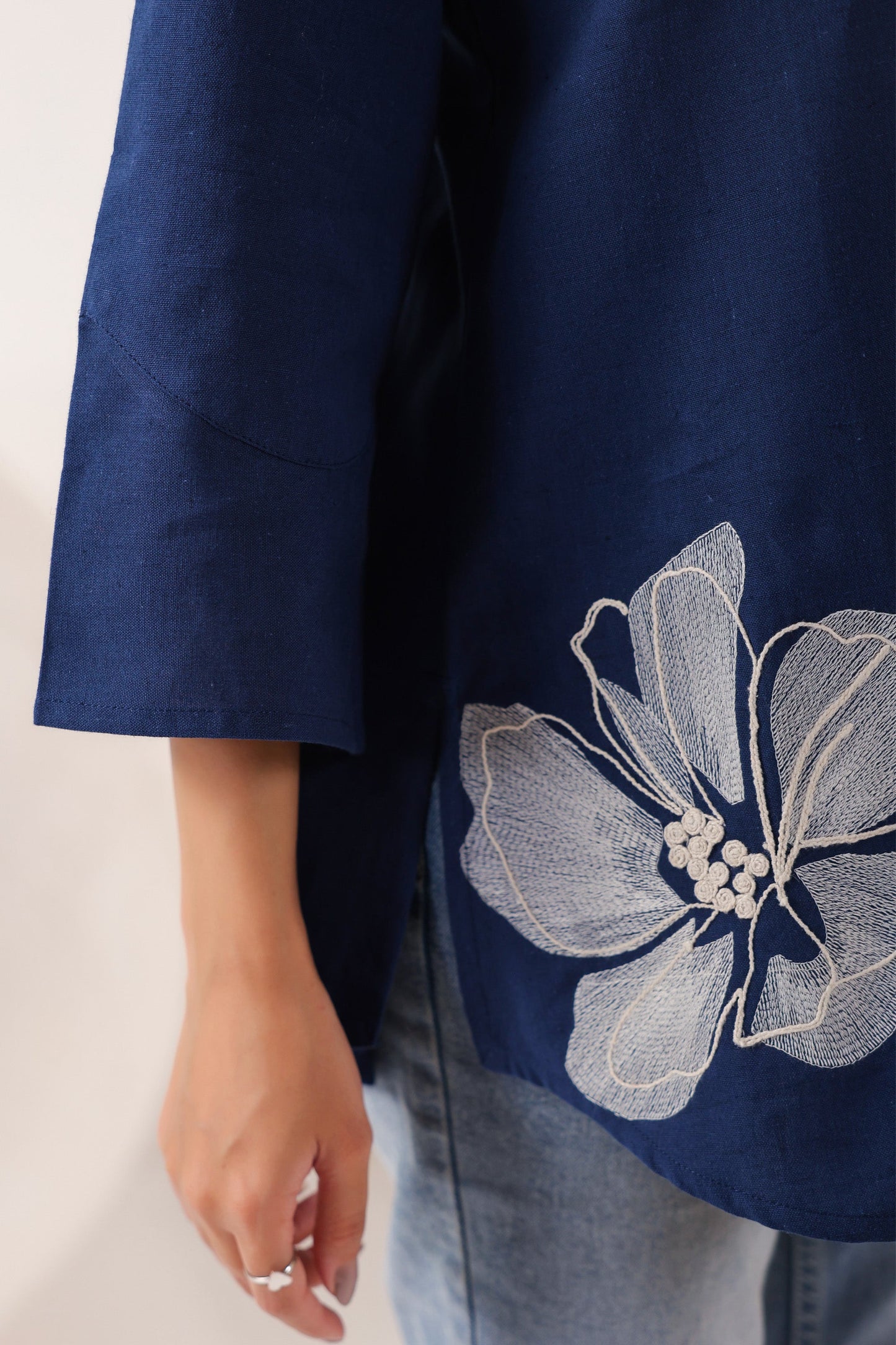 Swirl Essence Collared Blue Cotton Flex Top