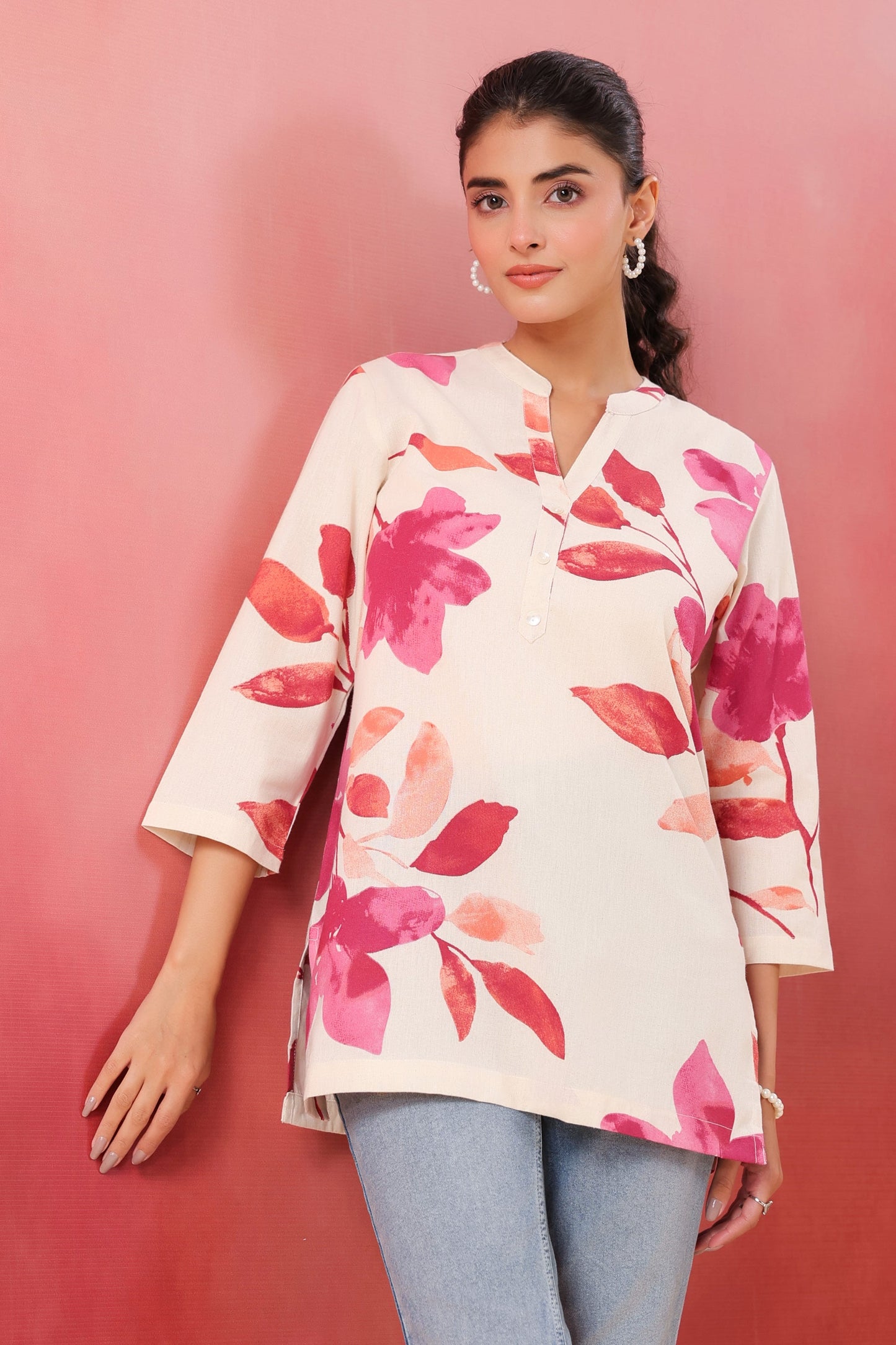 Blush Bloom Pink Printed Cotton Flex Top