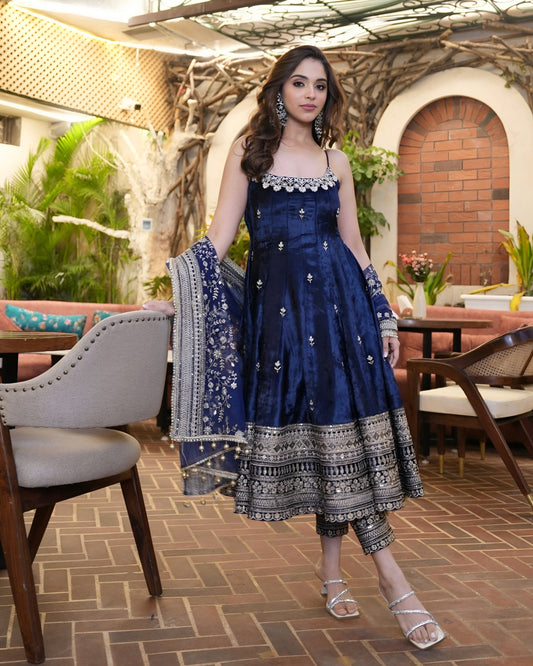 Alveera Premium Quality Blue Anarkali Suit Set