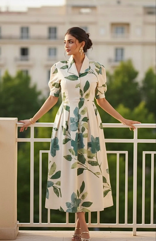 Verdant Leaf Cotton Flex Dress