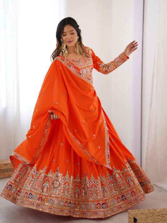 Orange Color Natural Crepe silk Lehenga Choli