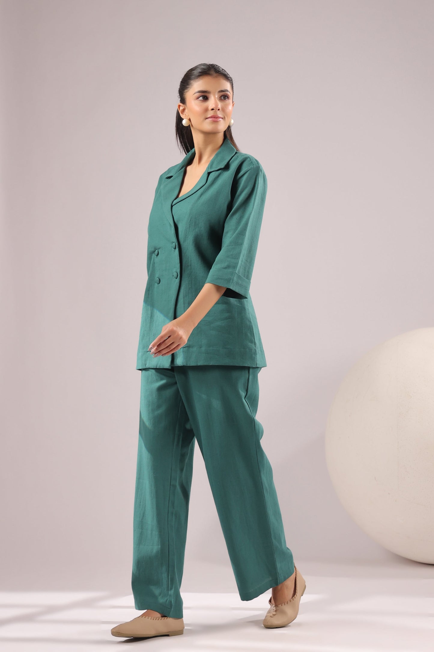 Emerald Ease Solid Cotton Flex Co-ord Set