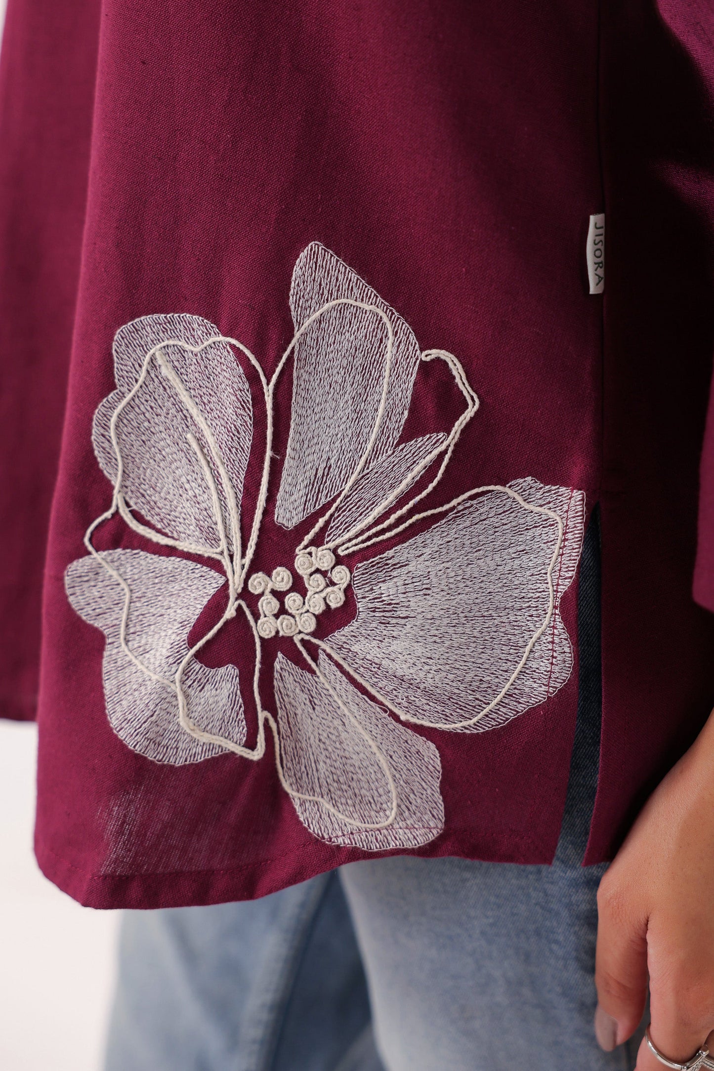 Petal Touch Embroidered Wine Cotton Flex Top