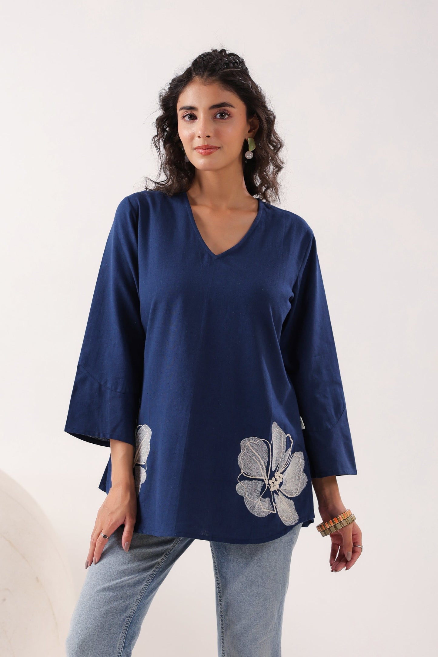 Swirl Essence Collared Blue Cotton Flex Top