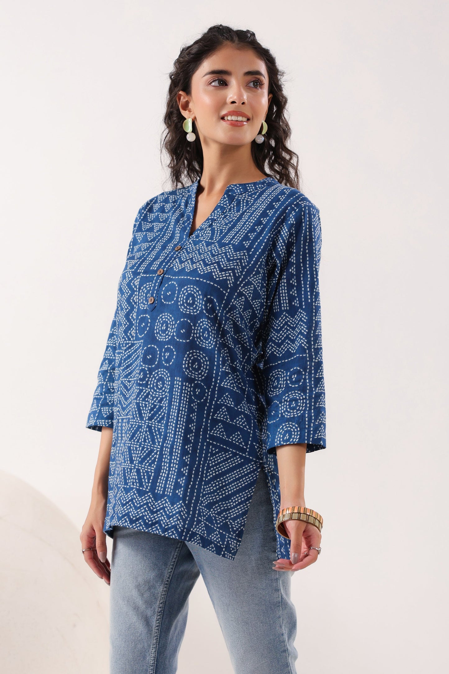 Tribal Echo Printed Blue Cotton Top