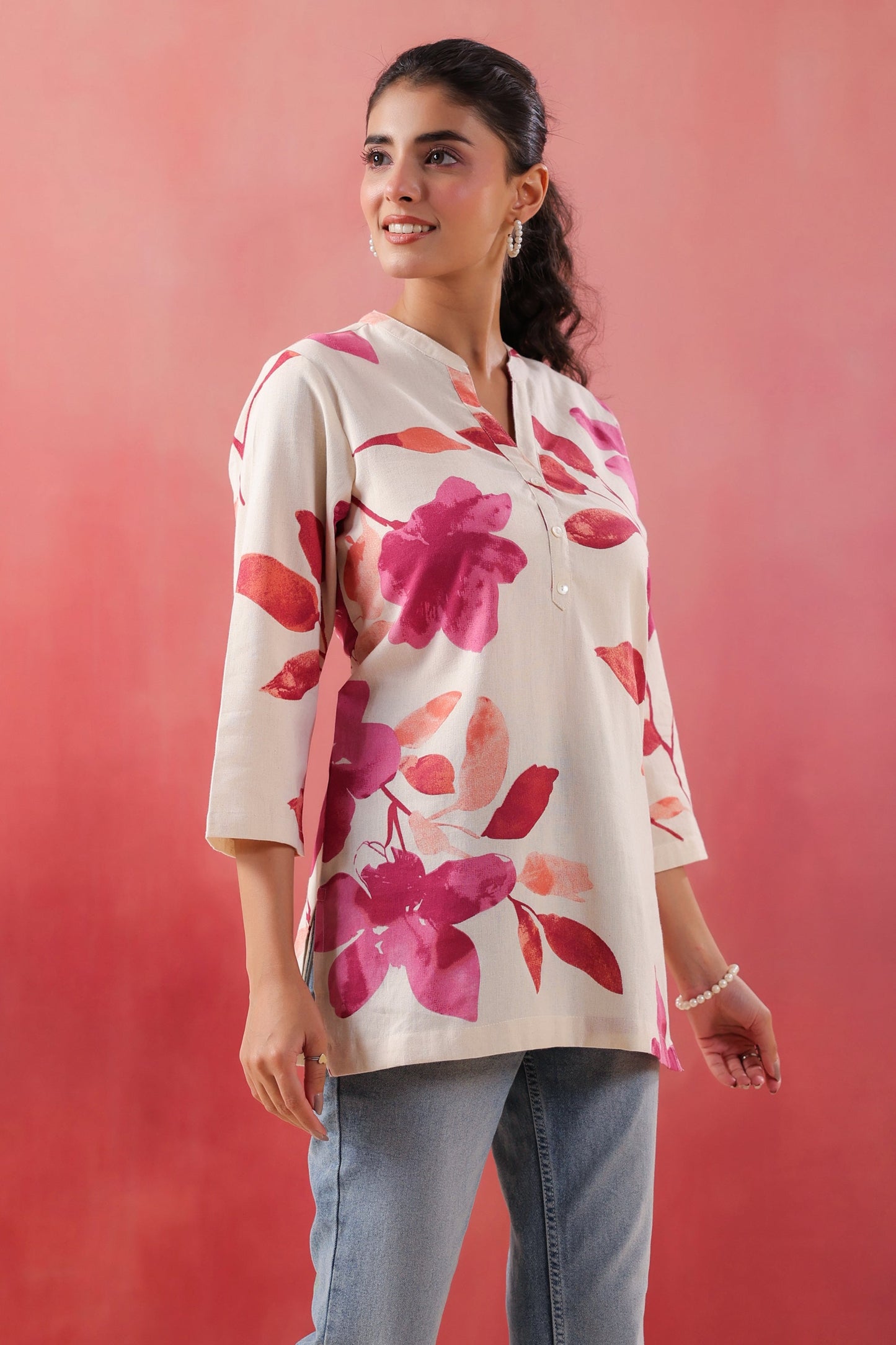 Blush Bloom Pink Printed Cotton Flex Top