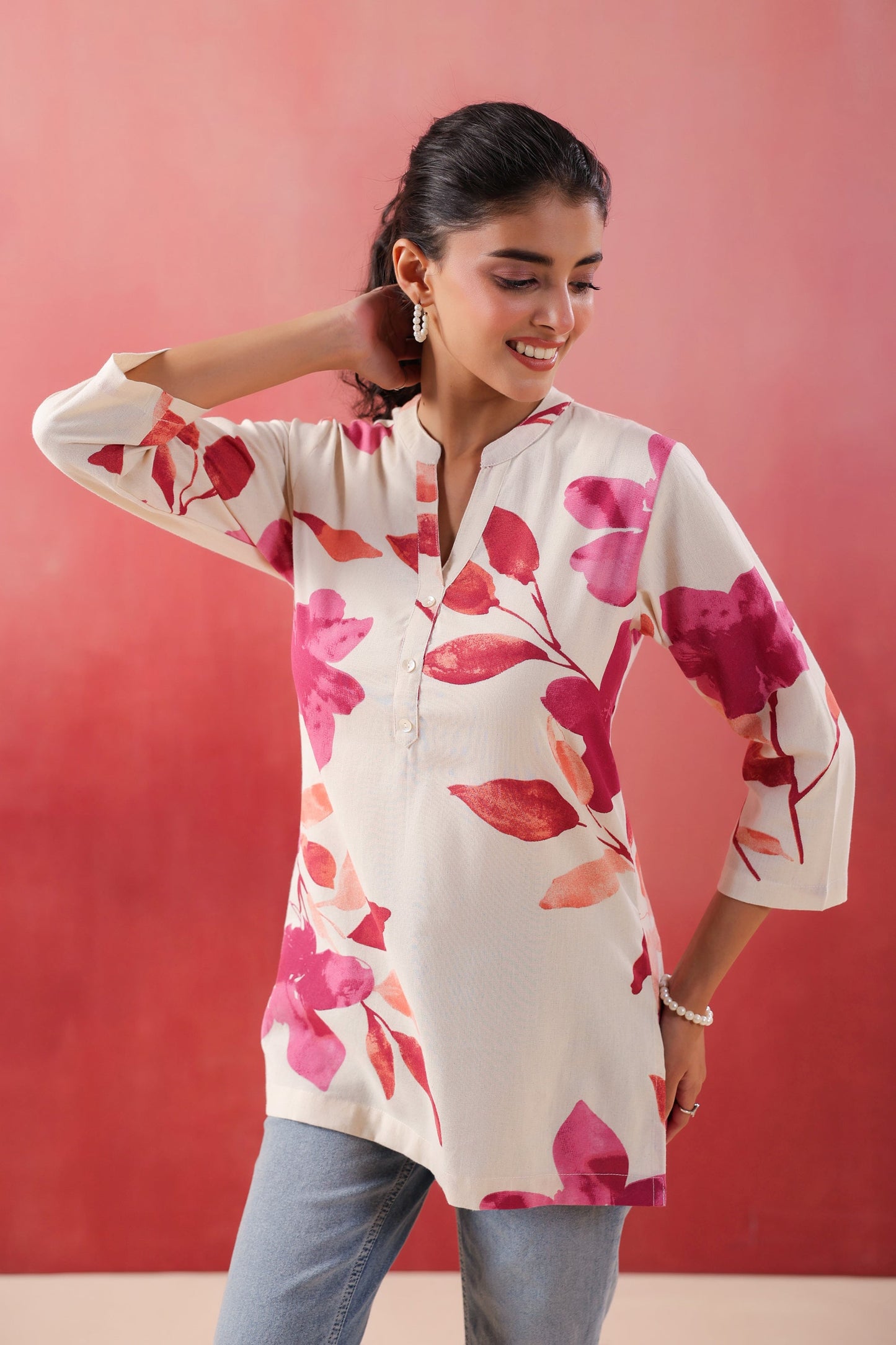 Blush Bloom Pink Printed Cotton Flex Top