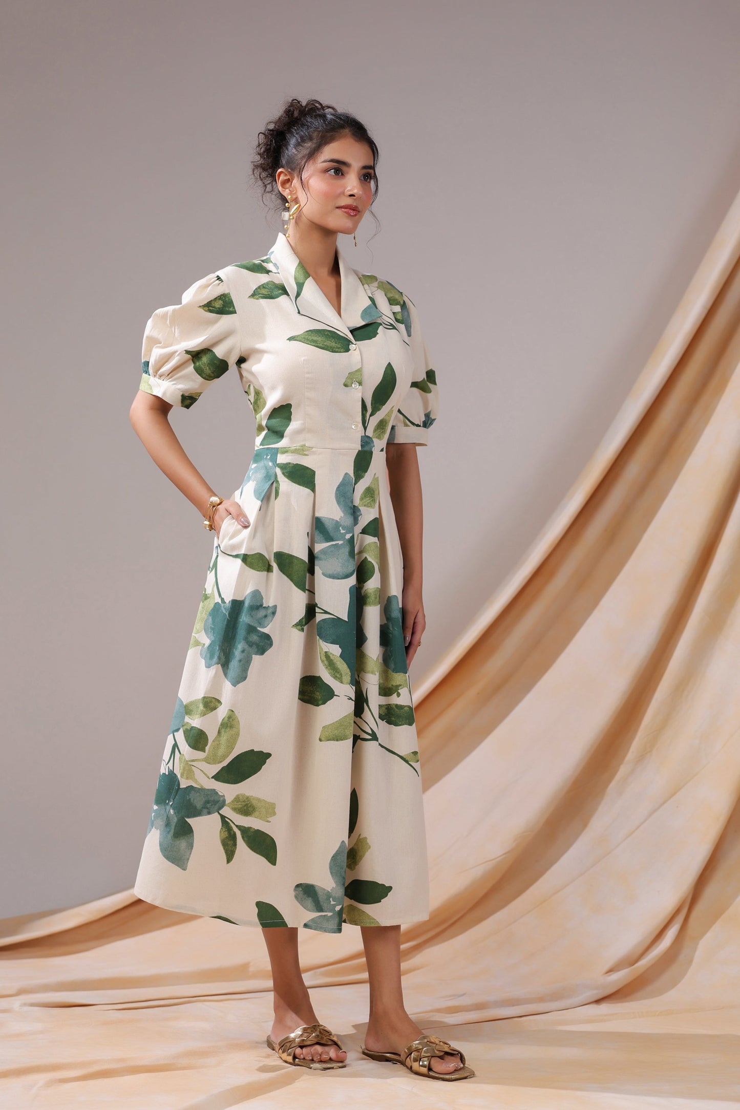 Verdant Leaf Cotton Flex Dress