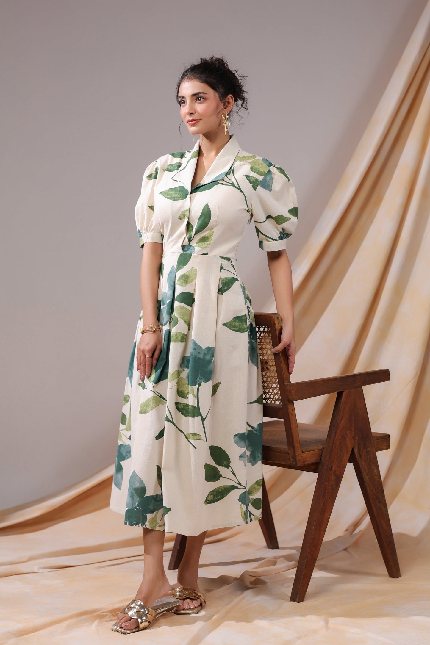 Verdant Leaf Cotton Flex Dress