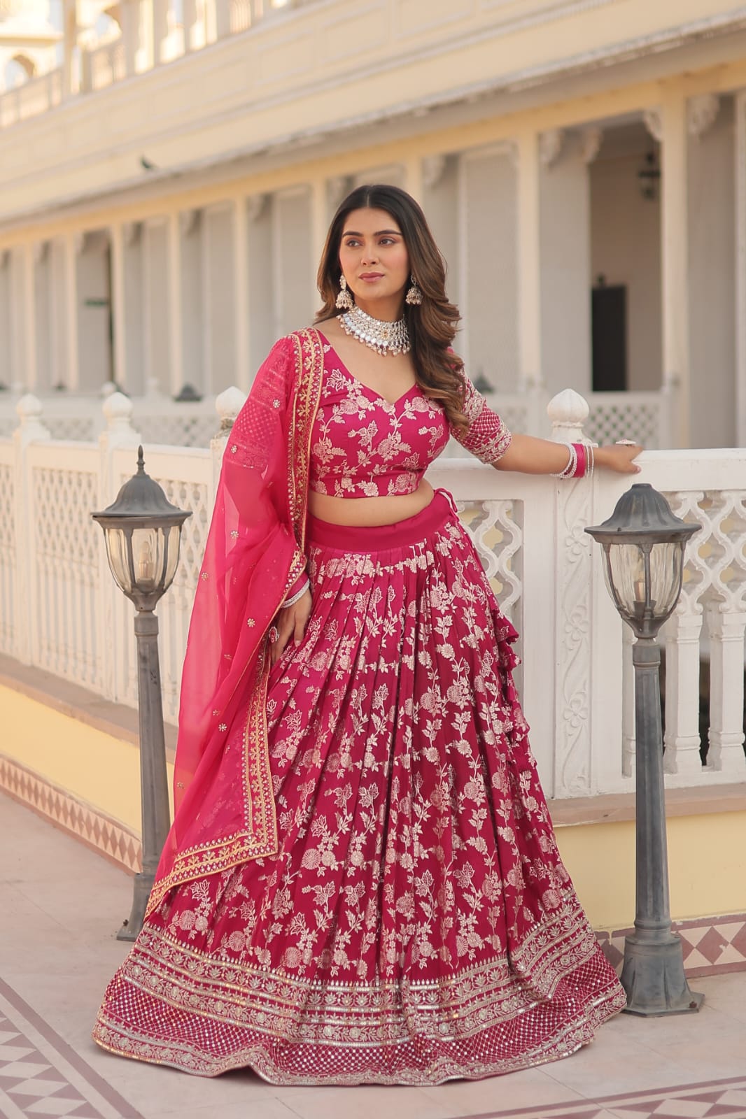 Weeding Wear Red Color Jacquard Embroidered Sequins Work Lehenga Choli