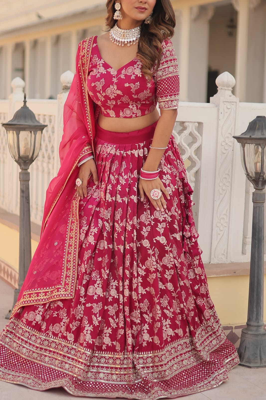 Weeding Wear Red Color Jacquard Embroidered Sequins Work Lehenga Choli