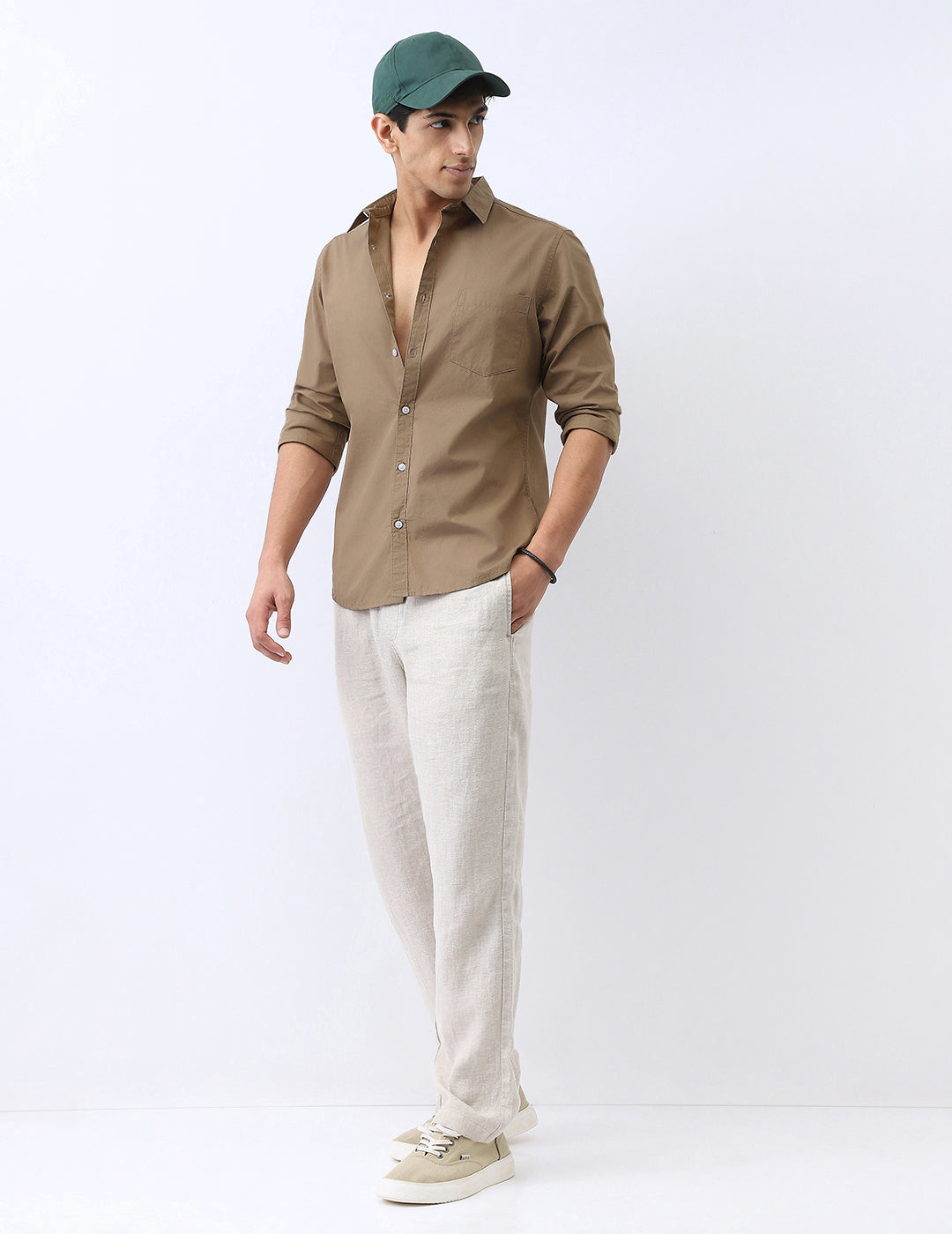 Men's Light Brown Cotton Full Sleeve Regular Fit Casual Solid Shirt