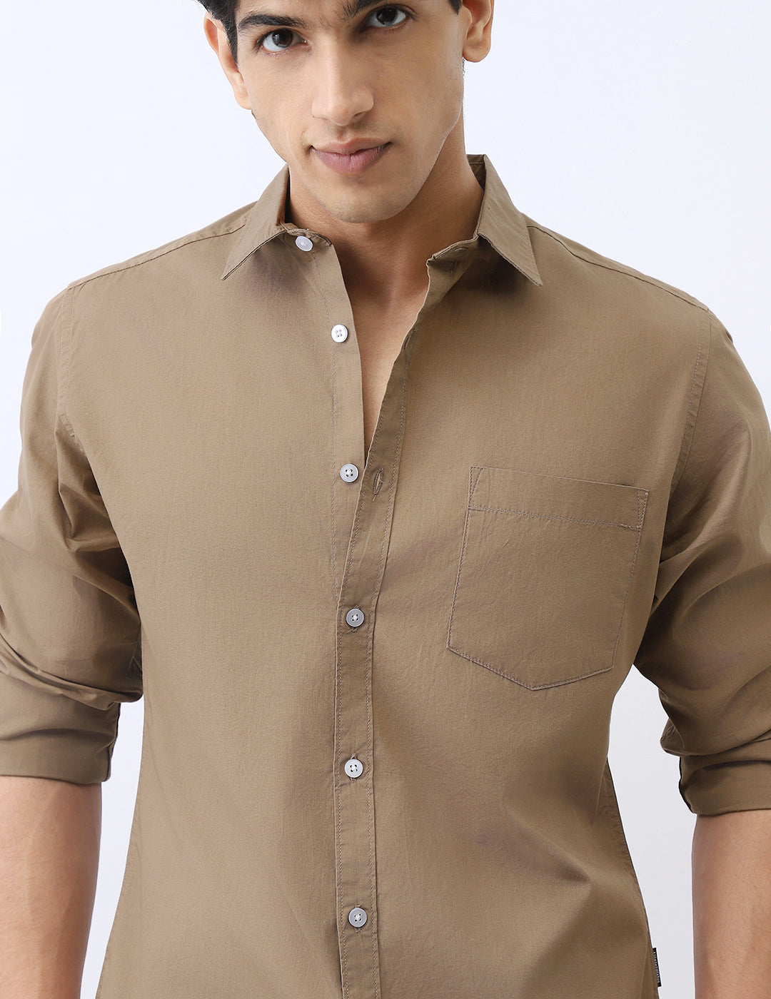 Men's Light Brown Cotton Full Sleeve Regular Fit Casual Solid Shirt