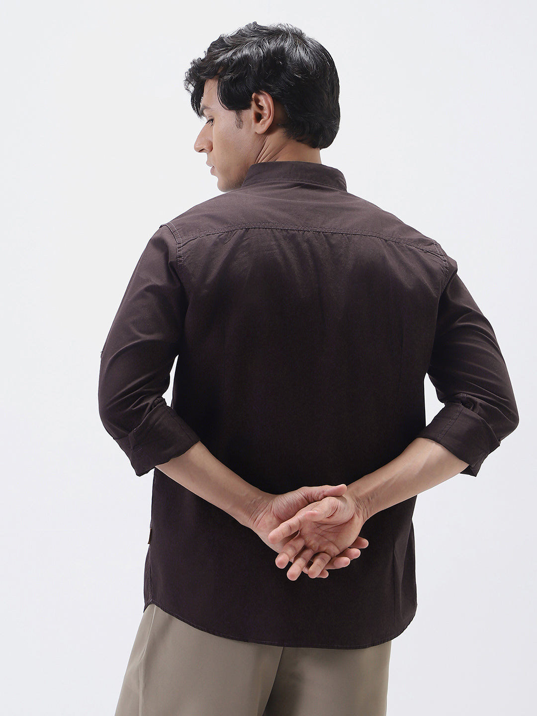 Men's Cocoa Cotton Full Sleeve Regular Fit Casual Solid Shirt