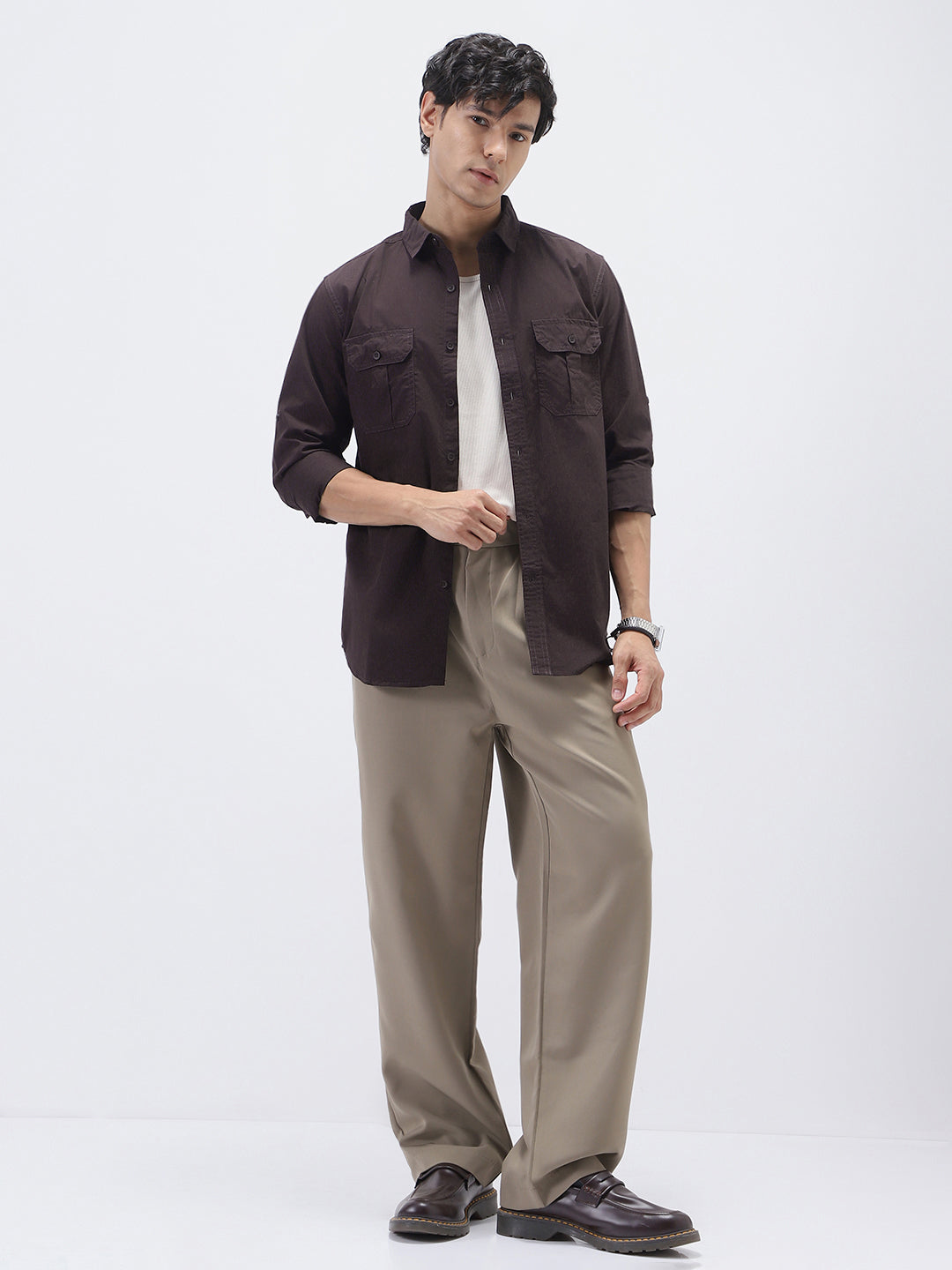 Men's Cocoa Cotton Full Sleeve Regular Fit Casual Solid Shirt