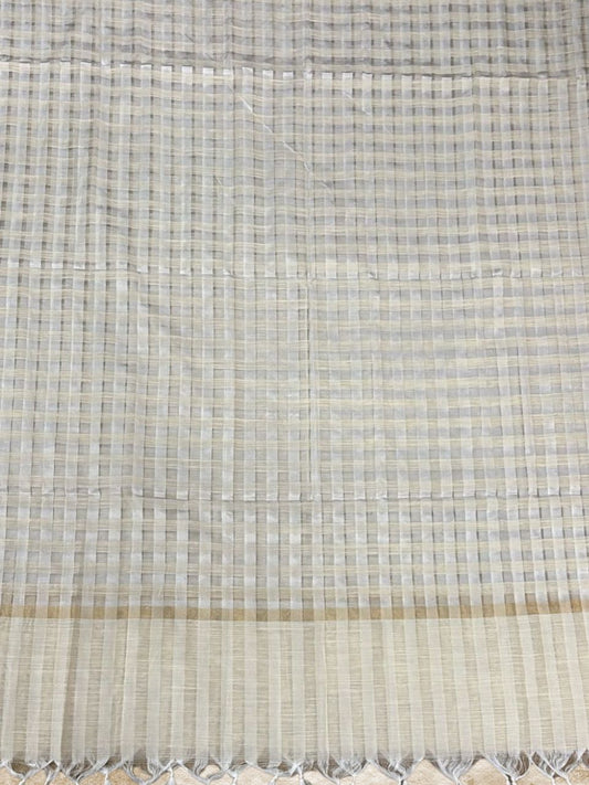 Off White Cotton Checkered Dyeable Dupatta