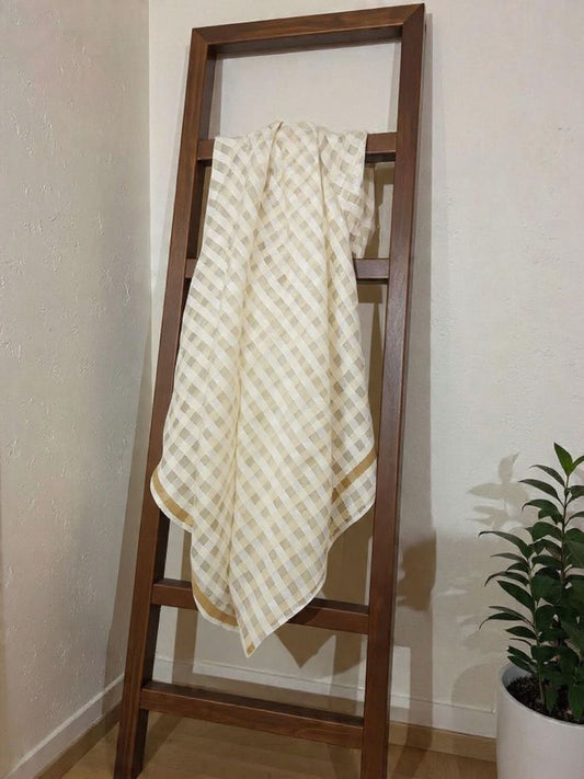 Off White Cotton Checkered Dyeable Dupatta